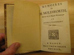 Billede af bogen Memoires de M. Molesworth, Envoié de sa Majesté Britannique à la Cour de Danemarc l'an 1692