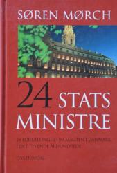 Billede af bogen 24 Statsministre- 24 fortællinger om magten i Danmark i det tyvende århundrede og en kort forklaring på, hvor den 25. er blevet af